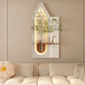 Adjustable 3-Color LED Sandstone Wall Decor with Simulated Green Plants - 3D Art Sculpture, Glass Vase & Rabbit Statue, Remote Control Light Strips fo (Color: as Pic)