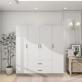 Doors Bedroom Armoire Wardrobe Closet Cabinet, Wardrobe Closet with Hanging Rod, Wood Closet Wardrobe for Large Storage, Armoires and Wardrobes with D (Color: White-35)