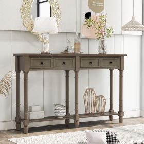 Console Table Sofa Table Easy Assembly with Two Storage Drawers and Bottom Shelf for Living Room,Entryway (Color: Gray Wash, Material: Solid Wood)