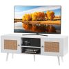 VEVOR Rattan TV Stand, Boho TV Cabinet for 55 inch TV, Mid Century Modern TV Stand, Rattan TV Console with Adjustable Shelfs for Living Room, Media Ro