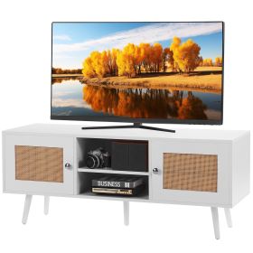 VEVOR Rattan TV Stand, Boho TV Cabinet for 55 inch TV, Mid Century Modern TV Stand, Rattan TV Console with Adjustable Shelfs for Living Room, Media Ro (Color: White, size: 47 inches)