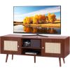 VEVOR Rattan TV Stand, Boho TV Cabinet for 55 inch TV, Mid Century Modern TV Stand, Rattan TV Console with Adjustable Shelfs for Living Room, Media Ro