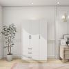 Doors Bedroom Armoire Wardrobe Closet Cabinet, Wardrobe Closet with Hanging Rod, Wood Closet Wardrobe for Large Storage, Armoires and Wardrobes with D