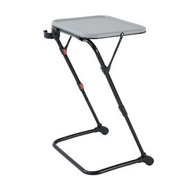 Adjustable Folding TV Tray With Cup Holder 20.87"W x 14.76"D x 27.76"H (Color: Gray)