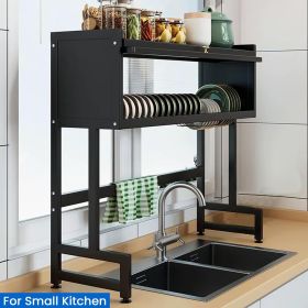 Dish Drying Rack, 3-Tier Over Sink Dish Drying Rack, 33.5" Over Sink Dish Rack for Small Kitchen, Space-Saving Dish Rack with Cover, Baskets, Utensil, (Color: Black)