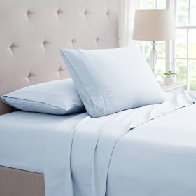 Bamboo 4 Piece Luxury 3 Line Embroidered Sheet Set (Color: Aqua, size: Twin XL)