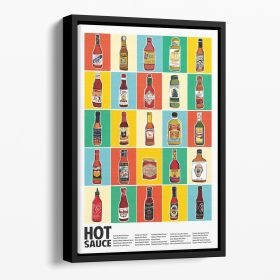 Hot Sauce Squares Standard Wall Art Floating Framed Canvas (Color: Black, size: 36" x 24" / 90cm x 60cm approx)