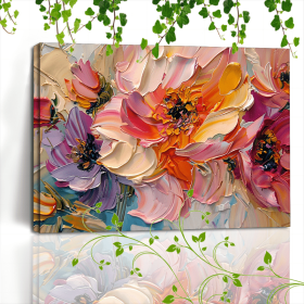 1pc Vibrant Floral Canvas Art With Wooden Frame - Textured Pastel Flowers, Abstract Blossom Arrangement For Home & Office Decor, Ideal For Living (Option: 12x18in)