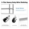 Steel Storage Shelving 5-Tier Utility Shelving Unit Steel Organizer Wire Rack with Wheels for Home,Kitchen,Office,Garage, 1750 LBS Capacity 17.7" D x