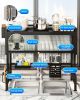 Dish Drying Rack, 3-Tier Over Sink Dish Drying Rack, 33.5" Over Sink Dish Rack for Small Kitchen, Space-Saving Dish Rack with Cover, Baskets, Utensil,