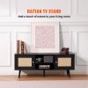 VEVOR Rattan TV Stand, Boho TV Cabinet for 55 inch TV, Mid Century Modern TV Stand, Rattan TV Console with Adjustable Shelfs for Living Room, Media Ro