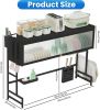 Dish Drying Rack, 3-Tier Over Sink Dish Drying Rack, 33.5" Over Sink Dish Rack for Small Kitchen, Space-Saving Dish Rack with Cover, Baskets, Utensil,