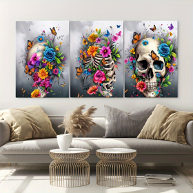 3 Pieces Skull Art Canvas Painting - Framed Contemporary Abstract Minimalist Artwork For Living Room Bedroom Bathroom (Option: 12x8inch)